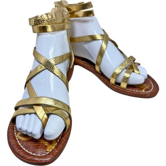 NEW Sam Edelman Gibbs Metallic Gold Gladiator Toe Ring Sandals - Picture 6 of 9